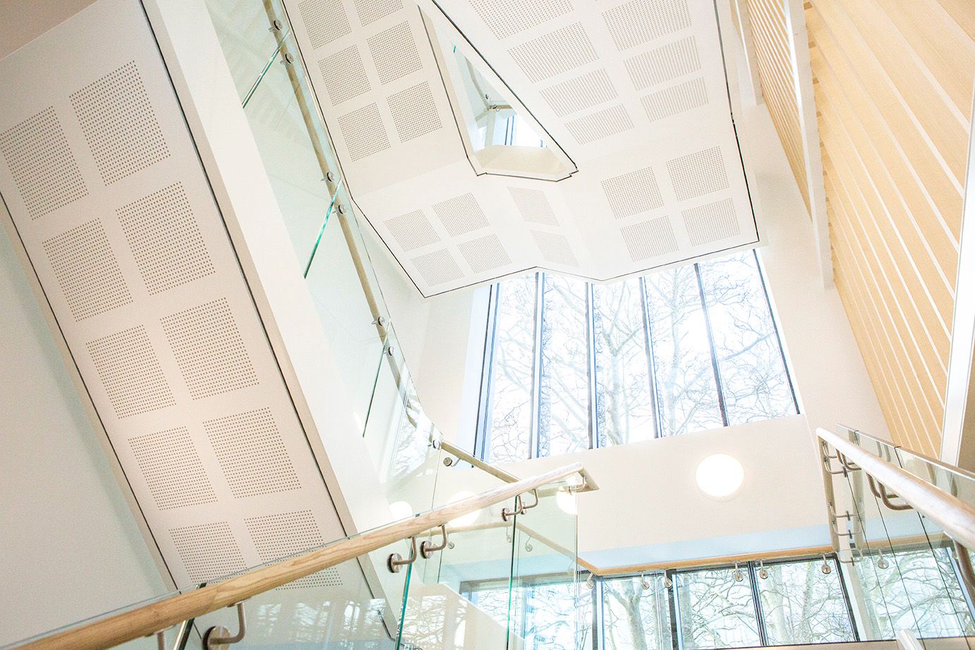 View up the main glass staircase