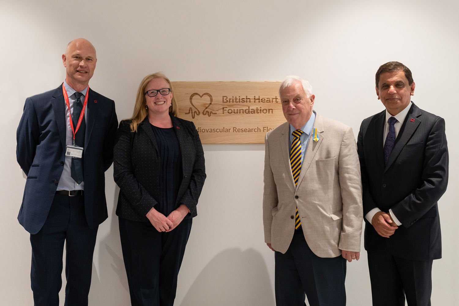 <p>Professor Paul Riley, Dr Charmaine Griffiths (BHF Chief Executive), Chancellor Lord Patten of Barnes, and Professor Nilesh Samani (BHF Medical Director)</p>

<p><span class="reduce_font_size"><em>Image credit: Julie Stevens</em></span></p>
